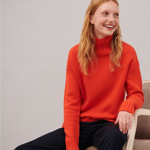 Comptoir des Cotonniers France Orange Wool High Neck Sweater Womens Pullover - Picture 2 of 13